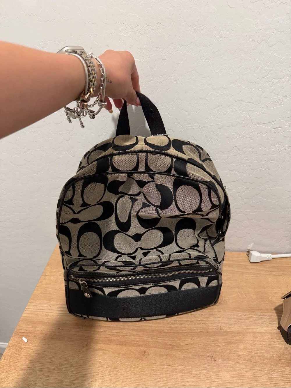 Coach Black & Beige Signature Canvas Mini Backpack